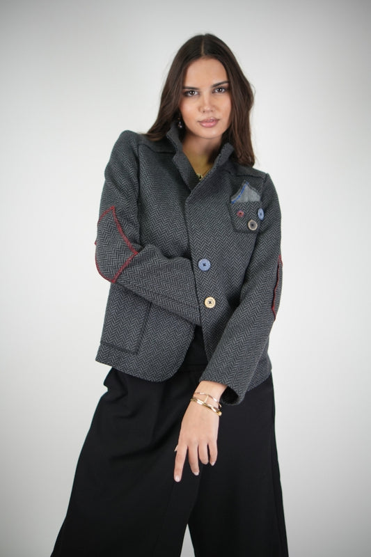 Anit Balıksırtı Desenli Ceket